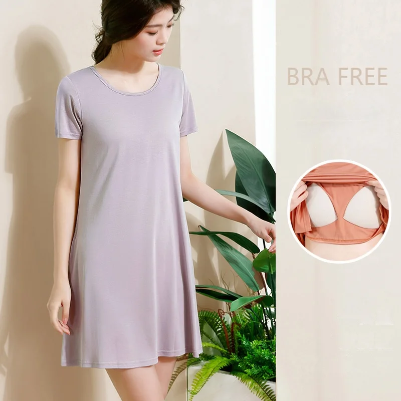 Летняя Новинка свободная Ночная рубашка средней длины с круглым вырезом и