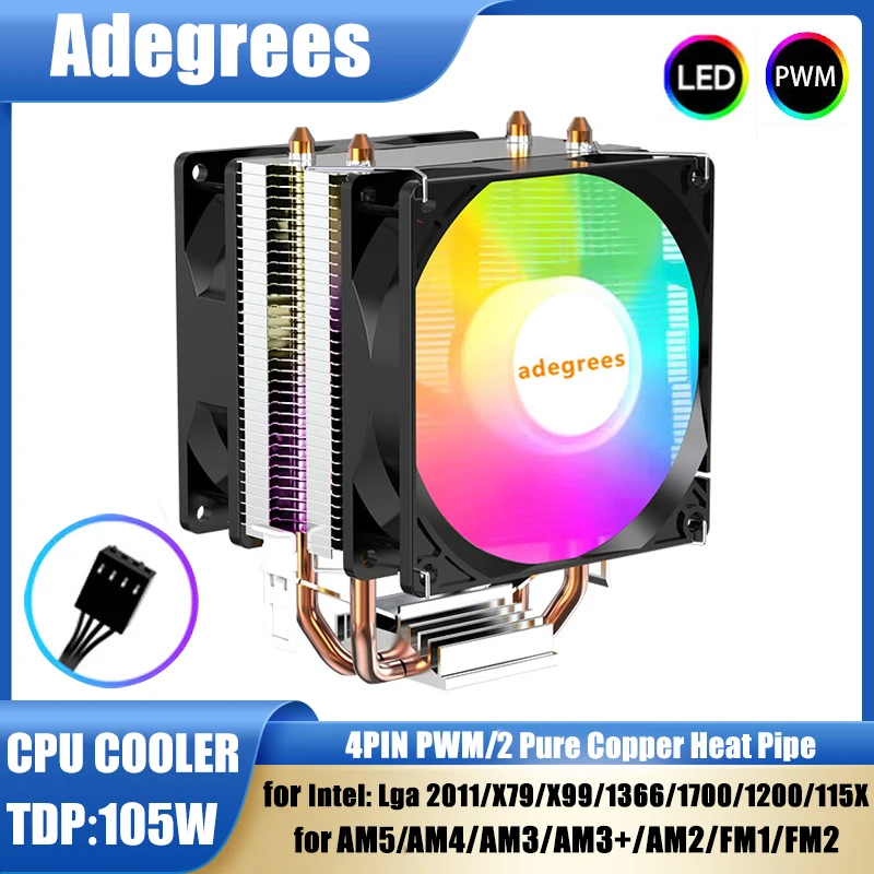 Фото Кулер для процессора 90 мм, 3/4-контактный кулер для процессора Intel LGA 1150 1151 1155 1200 1700 1366 AMD AM3 AM4 №1