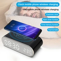 three in one digital clock wireless charger 15w mobile phone multi function time temperature electronic alarm clock wireless cha
