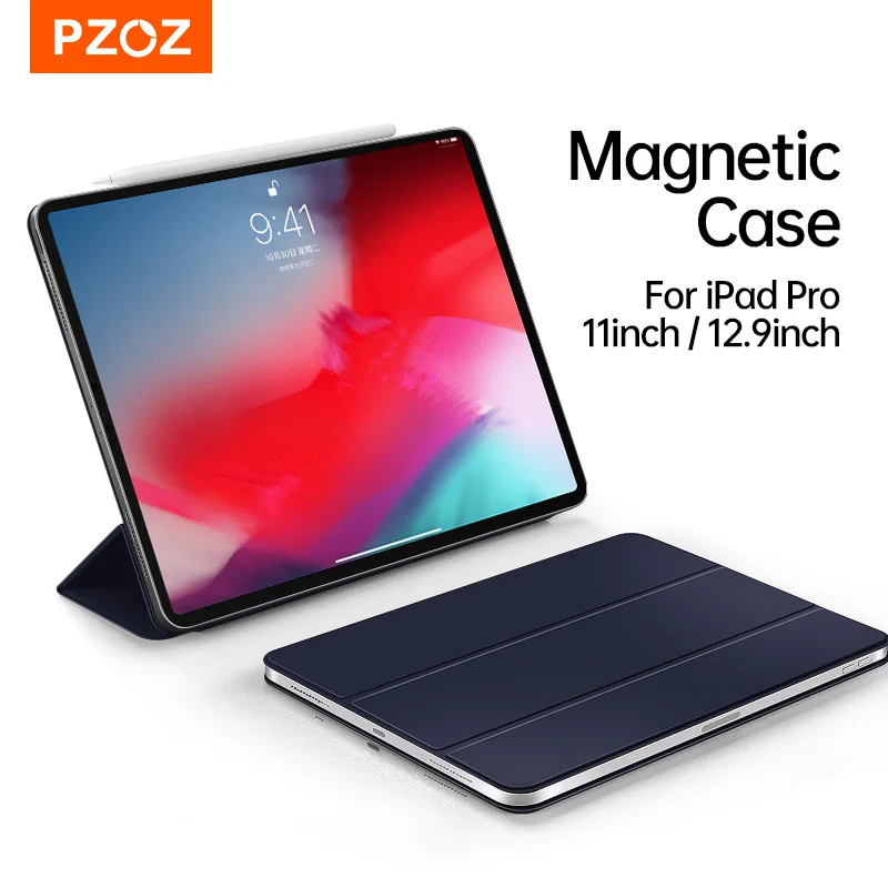 

Магнитный защитный чехол PZOZ для iPad Pro 11, 12,9 дюйма, 2018, защитный чехол из искусственной кожи, мягкая задняя крышка, умный флип-чехол, чехол для п...