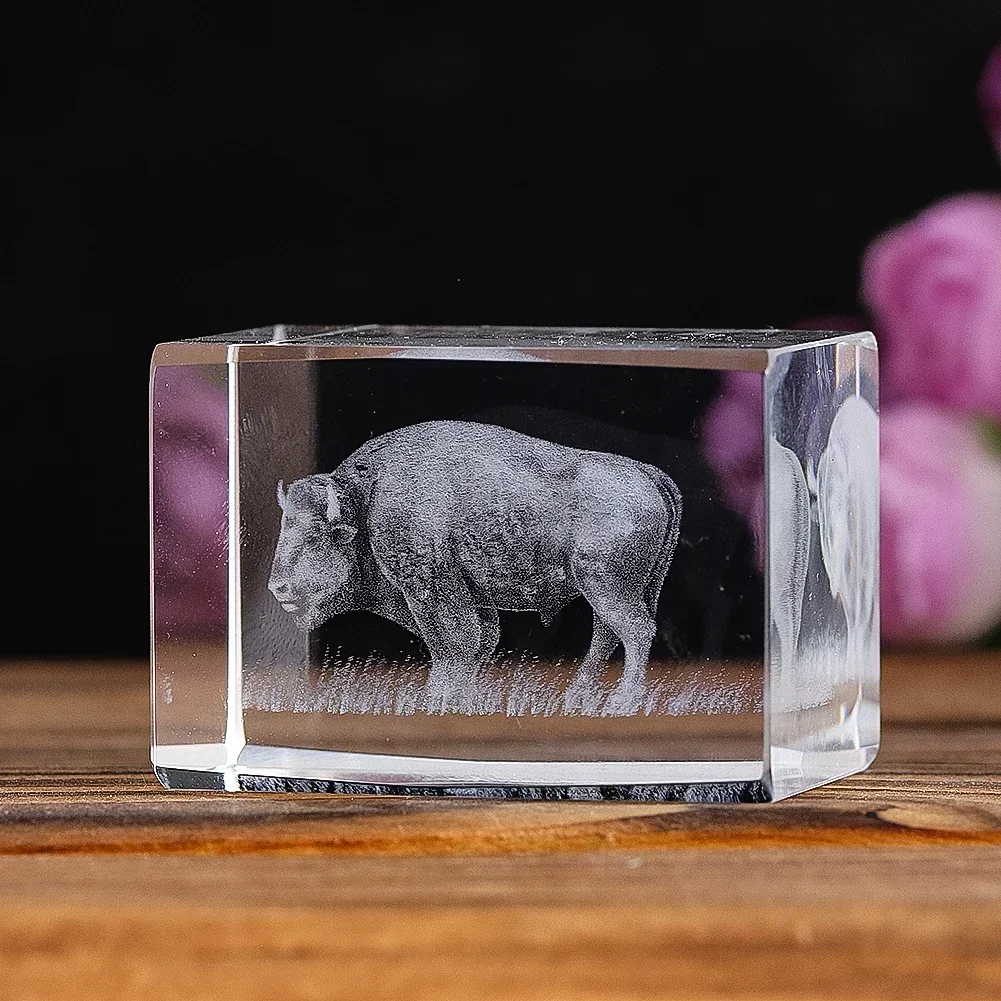 Animal Crystal Cube Engraving Steppe Bull Laser Interior Carved Inter-engraving Mascot Home Accessories Creative Gift