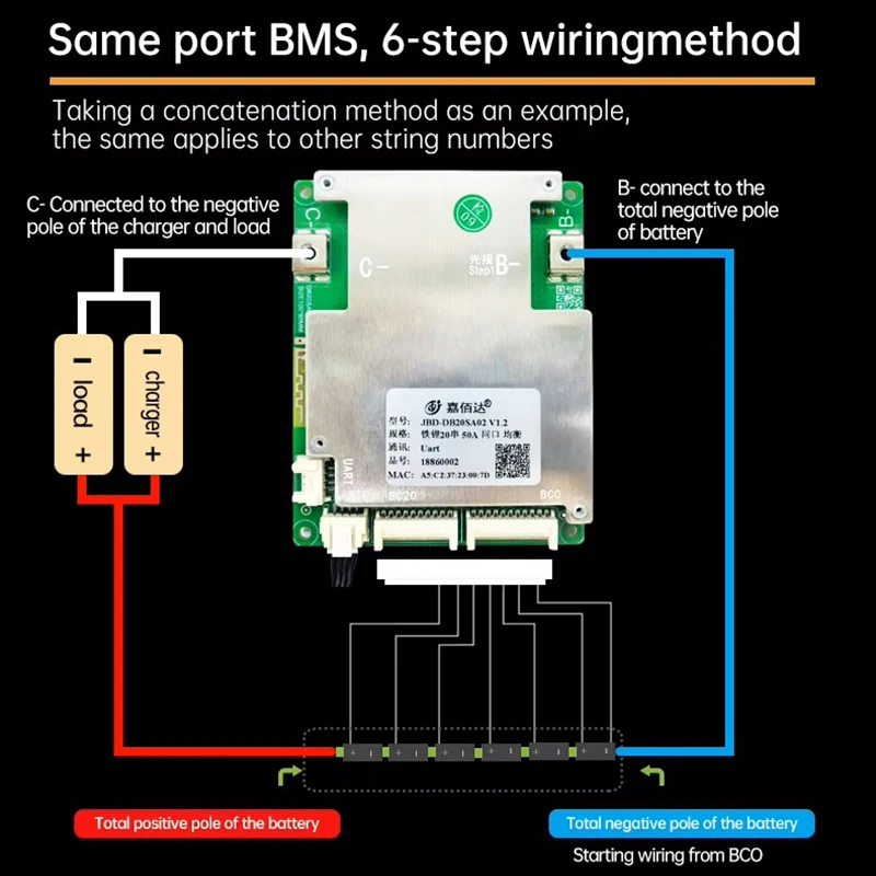 JBD 8-20S Умная система управления батареями (BMS) с множественными способами быстрого балансирования, встроенным Bluetooth, NTC, UART, 48В-72В, 20А, 40А, 50А, 60А, 80А, для литий-ионных, LiFePo4 и LTO батарей. (art.: 3920dd237239d) - 3920dd237239d