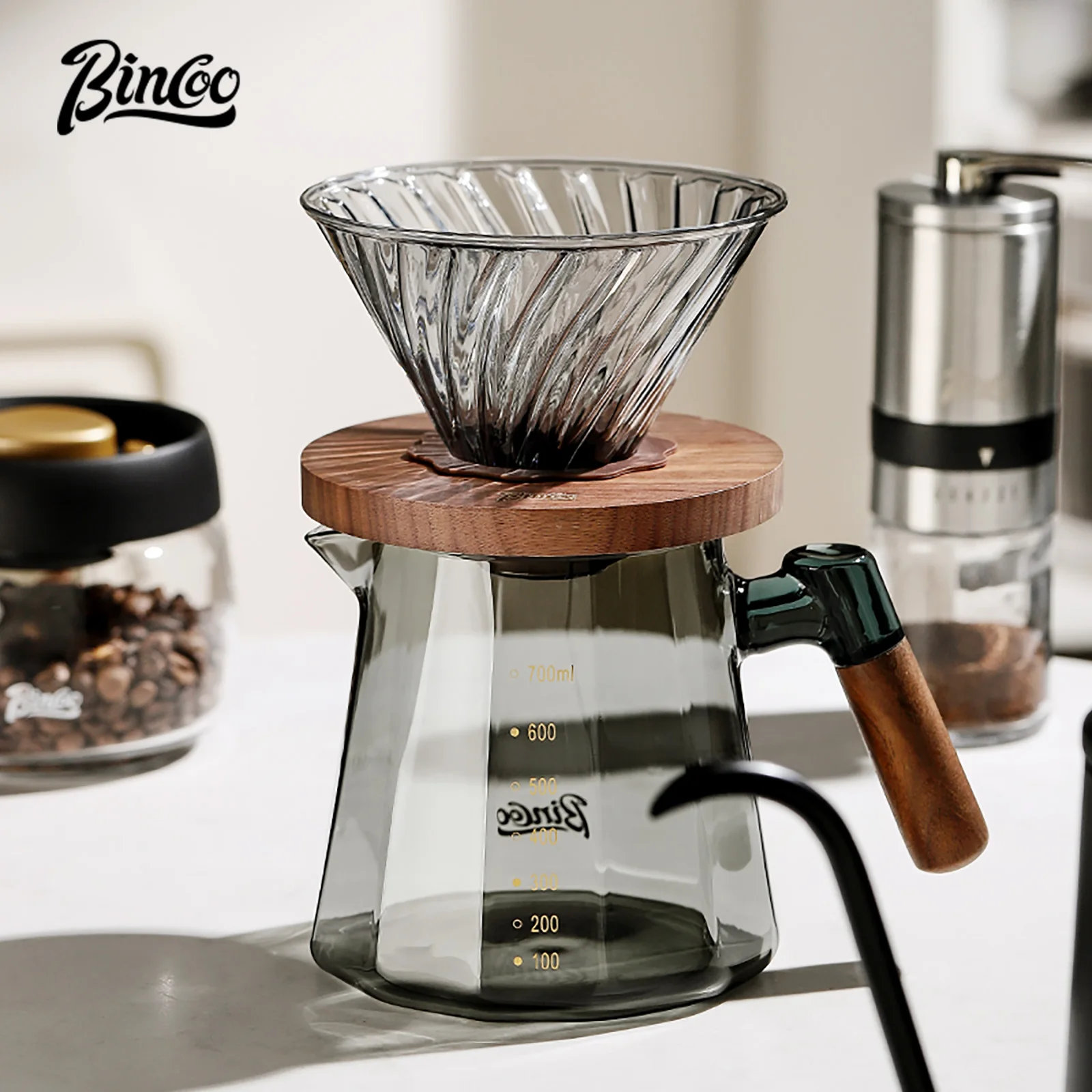Фото Набор кофеварки Bincoo Pour Over, 800 мл, стеклянный графин для кофе со стеклянным фильтром для кофе, набор капельных кофеварки для дома или офиса №2
