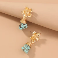 net red ins pop alloy flower stud earrings for women vintage turquoise earrings elegant temperament earring fashion jewelry gift