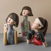 nordic resin cool girl statues and sculptures figurines for interior home decoration accessories bedroom ornaments birthday gift