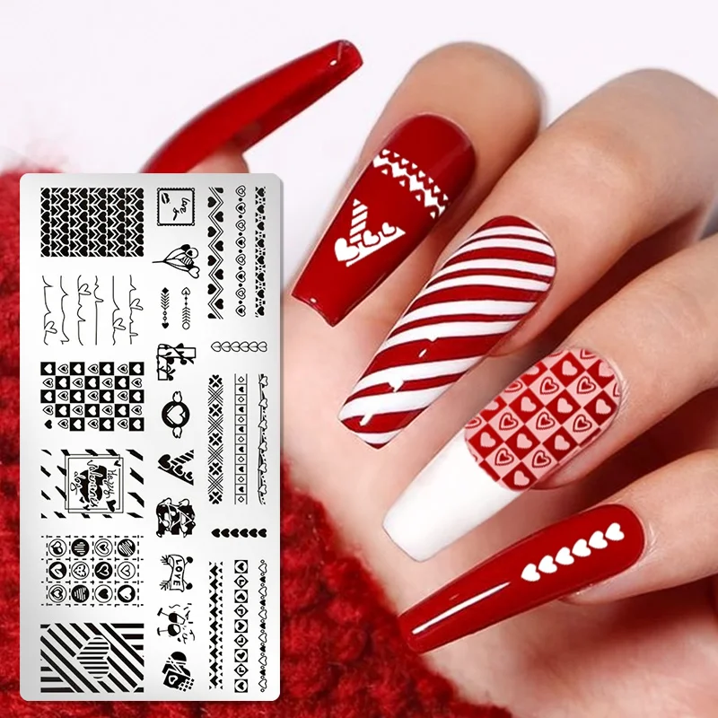 

Встречайте на День святого Валентина штампованные пластины для ногтей в форме сердца с цветочной буквой трафарет для печати ногтей штампы ...