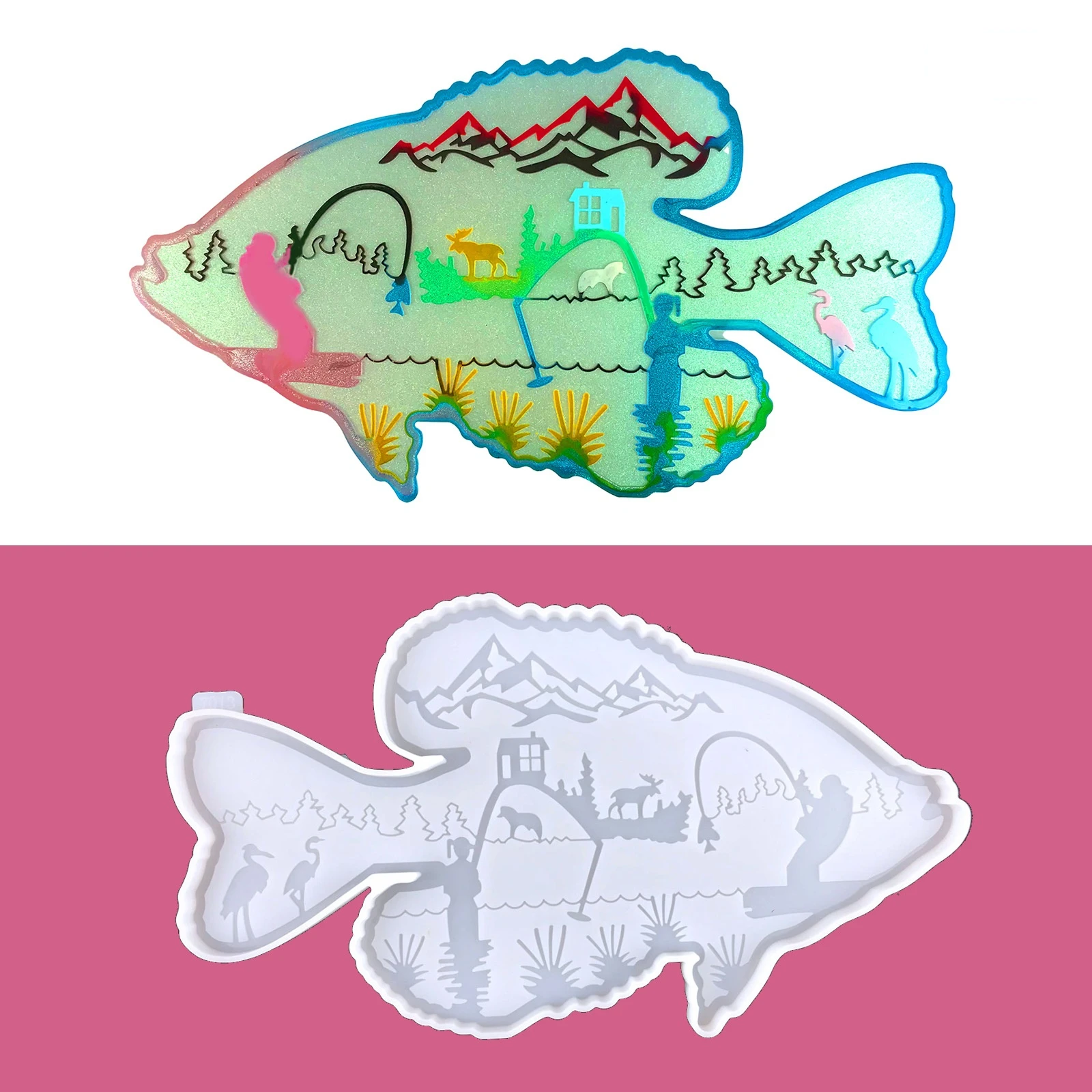 

Tropical Fish Shape Resin Mold Fishing Man Decoration DIY Epoxy Resin Montage Animal Tray Mould Father's Day Gifts