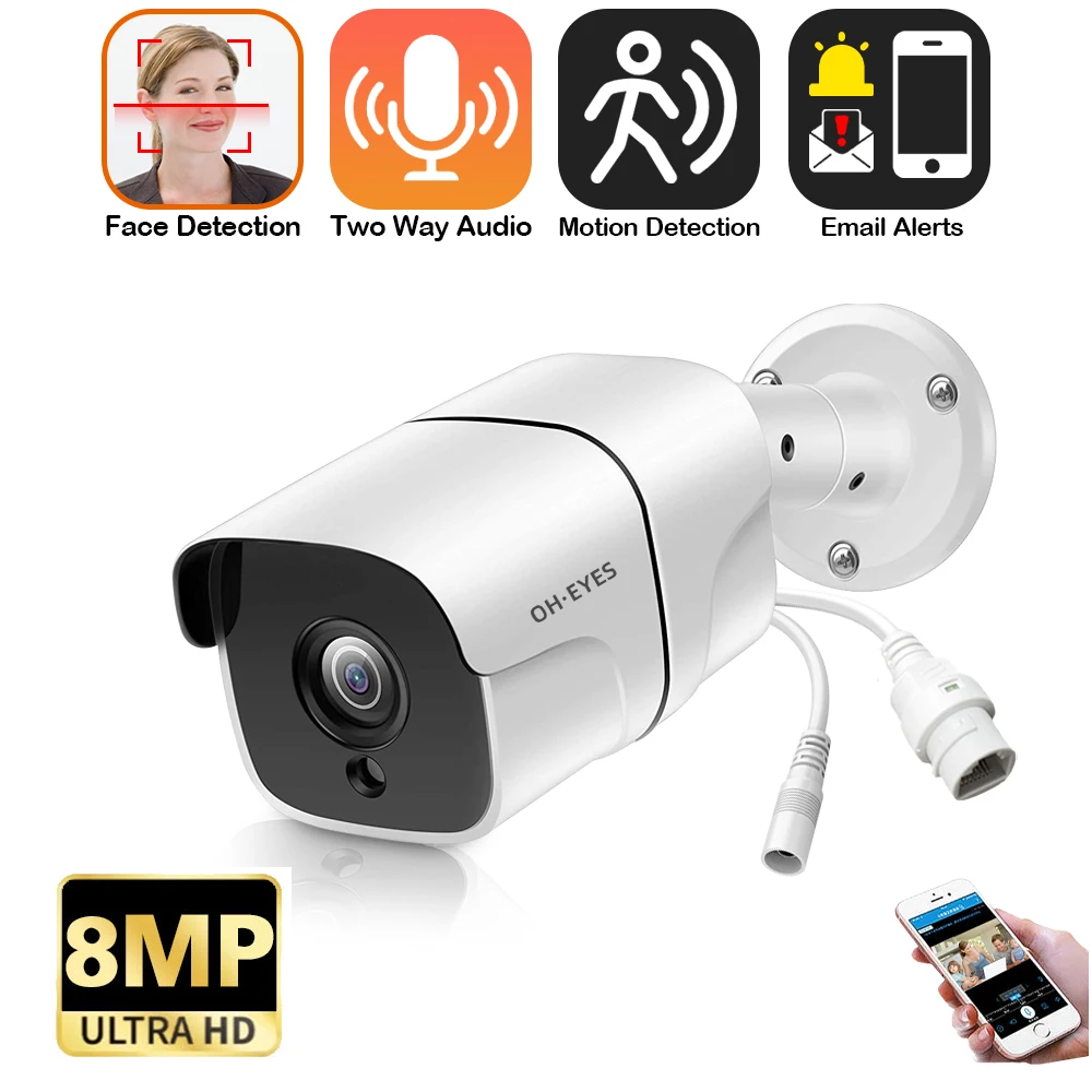 

8MP IP Camera Outdoor Waterproof POE Video Recorder Surveillance Camera 4K Color Night Vision Face Detection Home Security Cam
