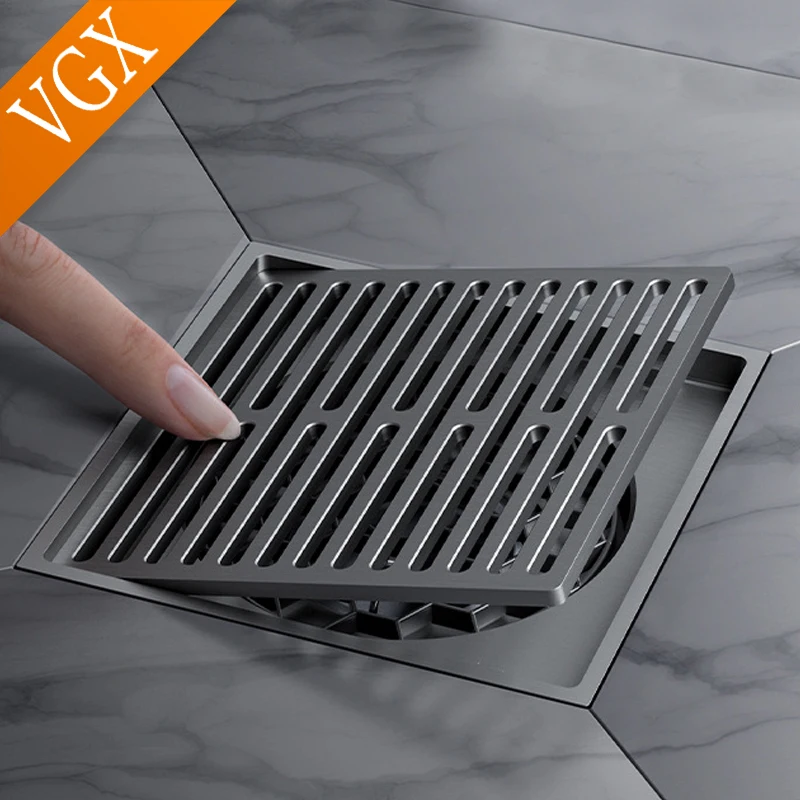 VGX Brass Floor Drain Stripe Anti-Odor Drain Valve Cover Shower Trap Drains Kitchen Bathroom Laundry Room Bathroom Accessories