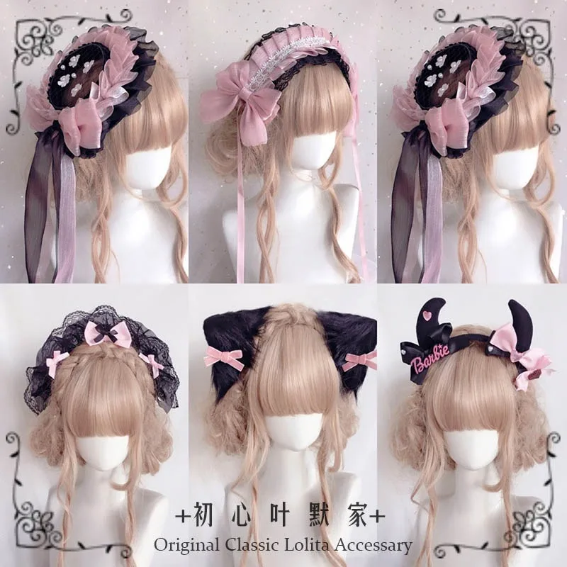 

Аксессуары для волос в стиле «Лолита», головной убор для девушек, плоская шляпа во французском стиле, милые аксессуары для волос в японском стиле аниме, черного и розового цвета