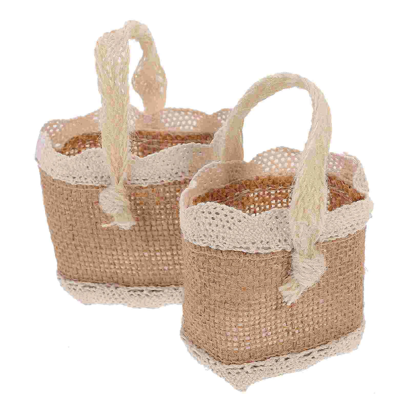 

2pcs Wedding Treat Box Birthday Favor Box Burlap Gift Bags Wedding Flower Basket Burlap Storage Basket