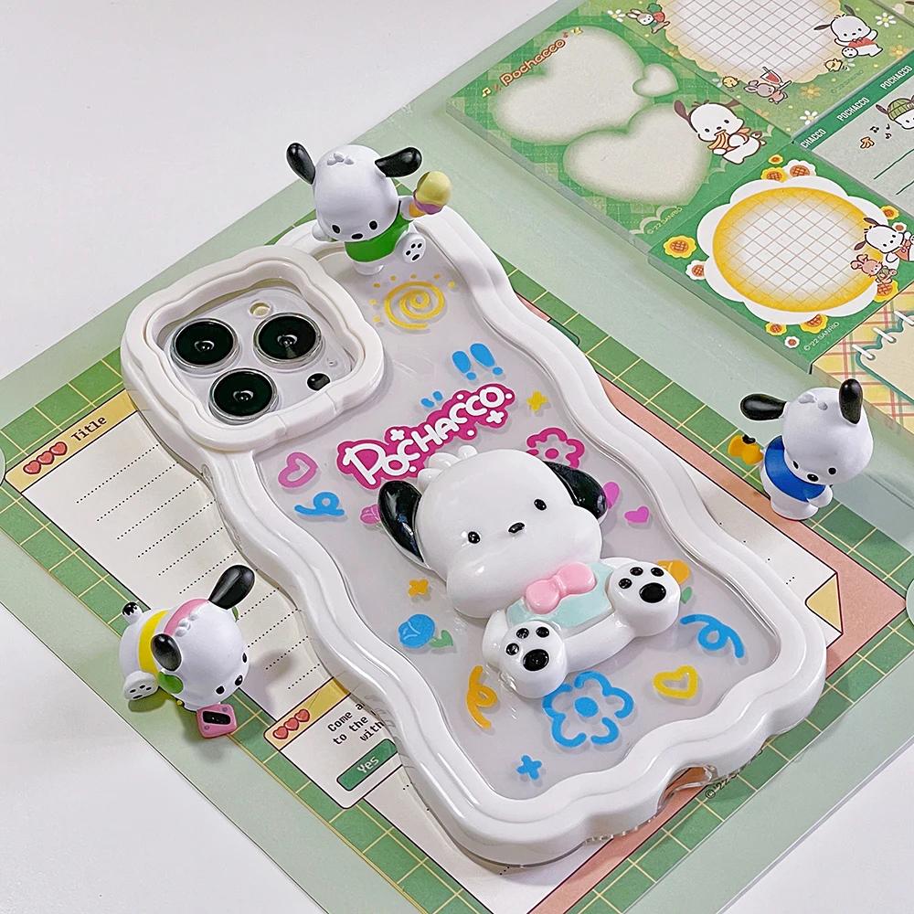 

Sanrio Hello kitty Cute 3D doll pochacco Camera Phone Case For Iphone 11 12 13 Pro Max Xr Silicone Transparent Cover