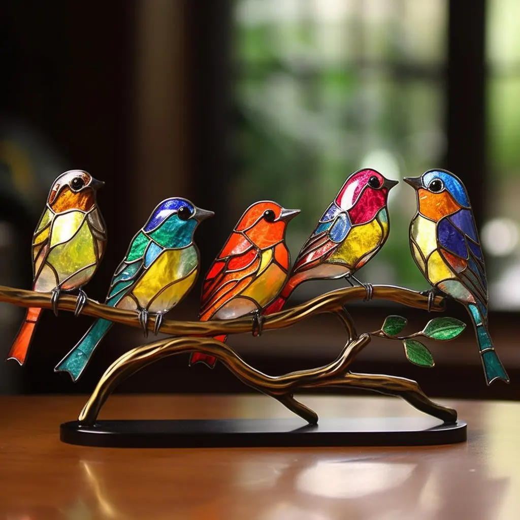 

Stained Acrylic Birds on Branch Desktop Ornaments Acrylic Material Bird Series Alloy Decorations Flat Models