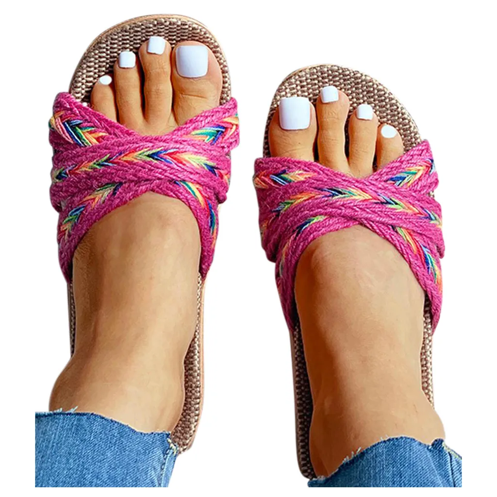 New Flax Slippers Women Men Indoor Home Shoes Woven Linen Belt Casual Flat Slides Female Flip Flops Summer Hemp Sandals Sandalia 3