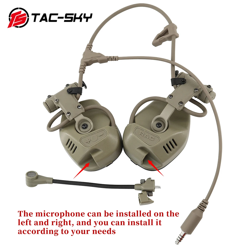TAC-SKY Tactical RAC Headset Communication Pickup Noise Reduction with ARC Rail Adapter Fast Helmet Tactical High-cut Headset