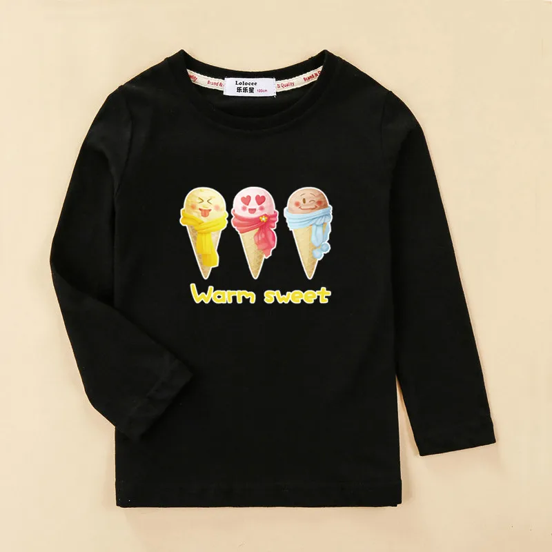 Kids Sweet Ice Cream T-shirt Girls Long Sleeve Top Boys Spring Shirt Cartoon Print Clothing US Size 3T-14T