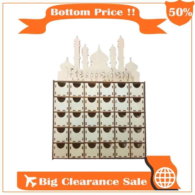 

Wooden MDF Drawer Eid Ramadan Mubarak Advent Calendar Muslim Islamic Decorations Ornament Party Supplies