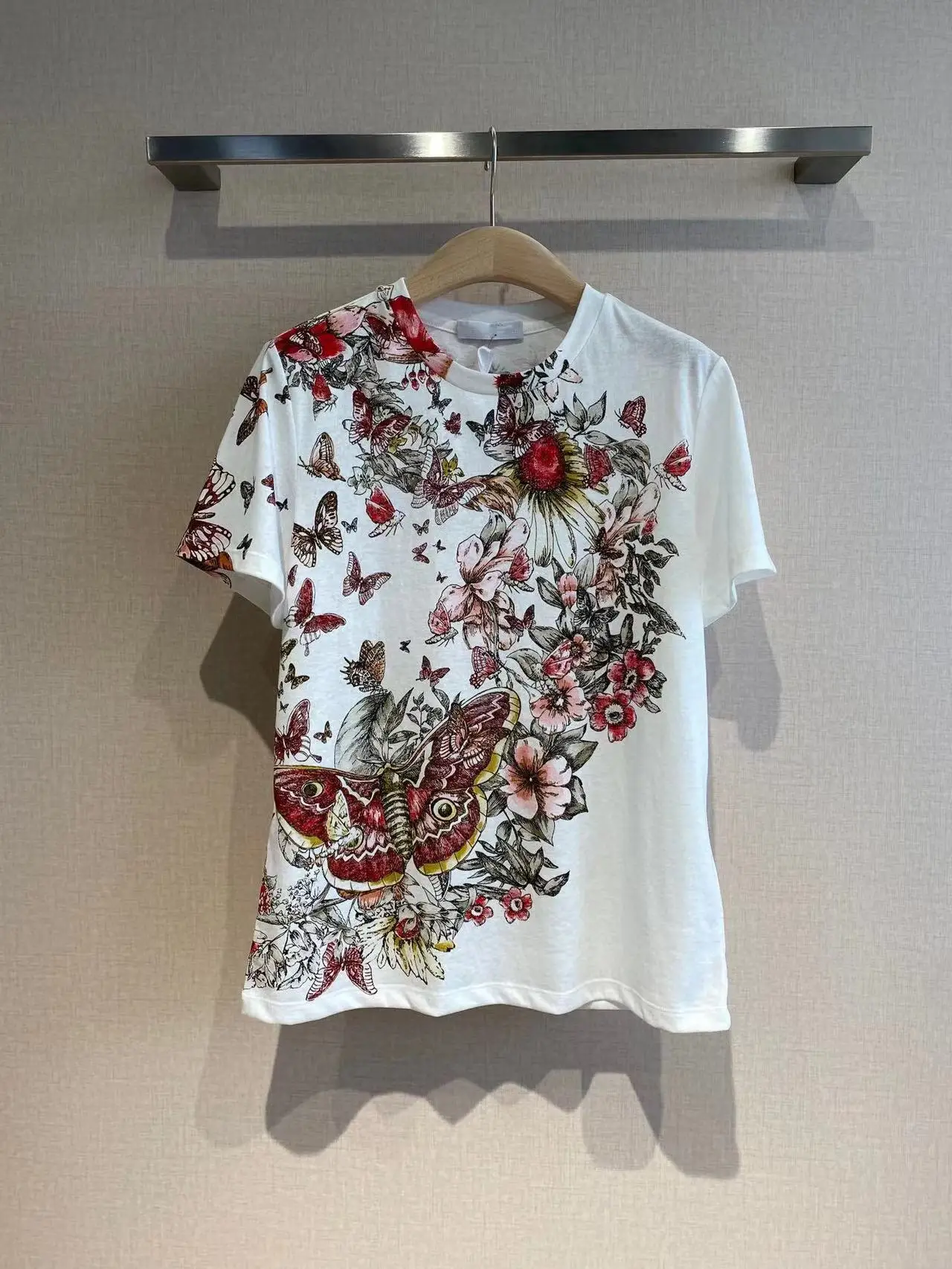 

Fyion Sicily T-Shirts 2022 Spring Summer High Fashion Design Ladies Runway Top Quality Vintage Flowers Print Casual Top