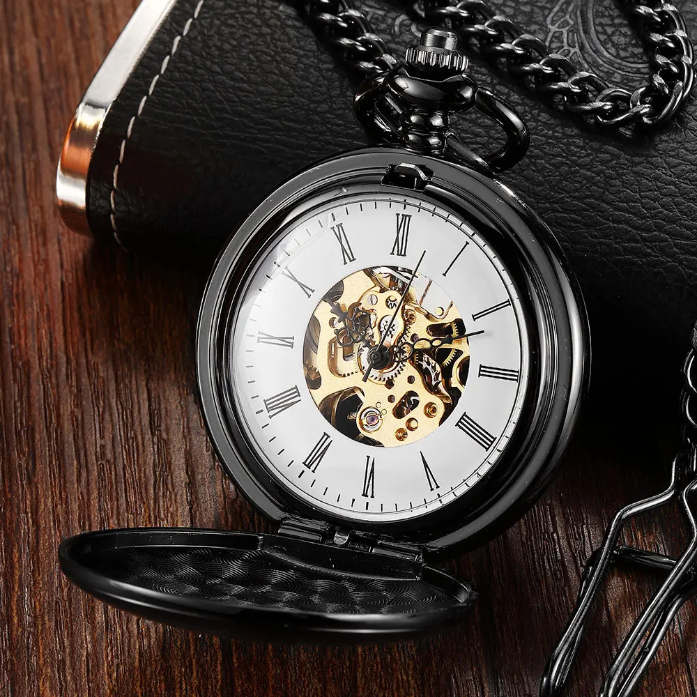 Vintage Smooth Double-sided Hand Wind Retro Mechanical Pocket Watch Necklace Engraved Romans Steampunk Fob Watch Men Clock quartz pocket watch men smooth retro glossy watch necklace simple gift for men vintage watch steampunk key chain watch relojes