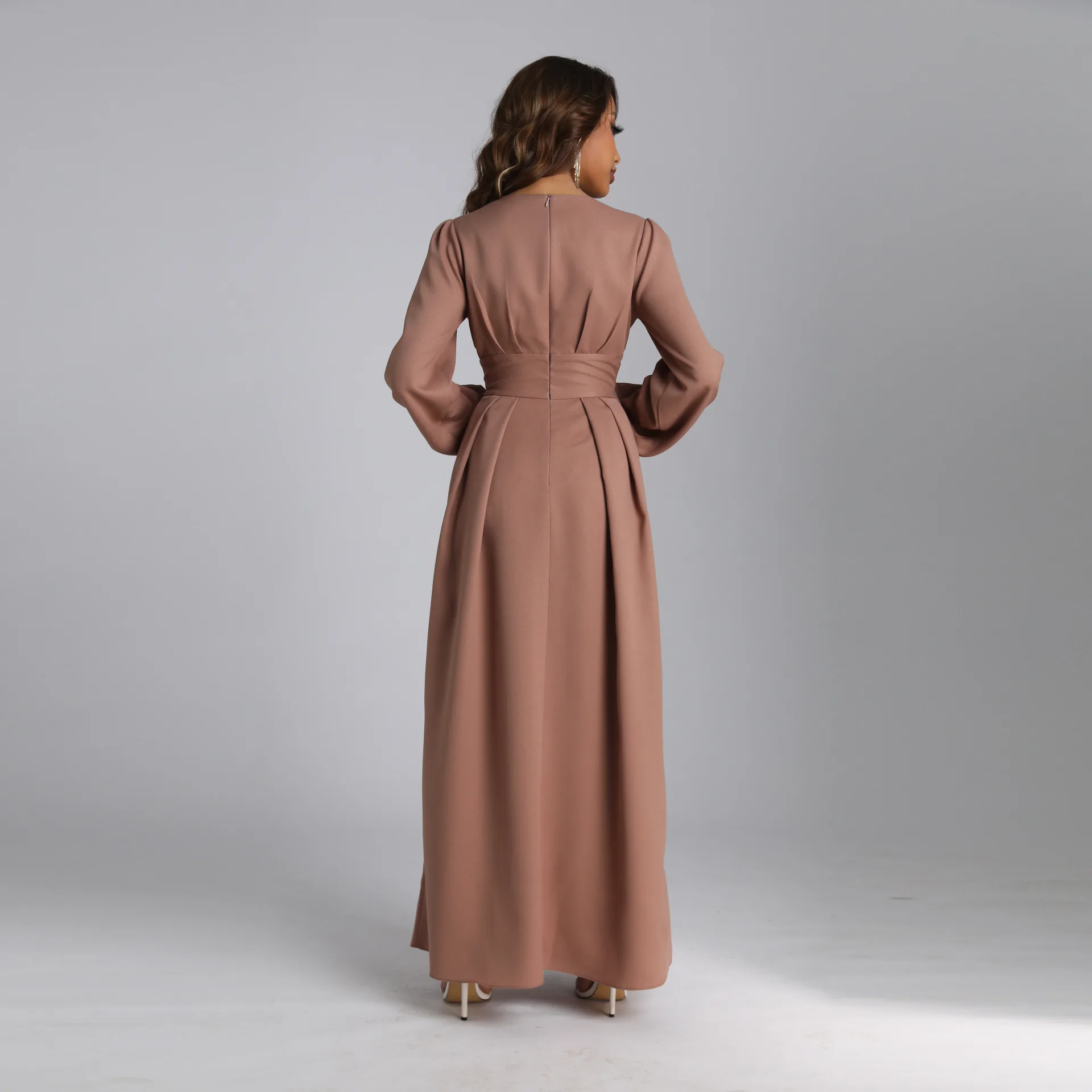 Muslim Dress Women Middle East Robe Femme Musulmane New Arab Slim Waist Solid Color Elegant Dresses Dubai Abayas For Women
