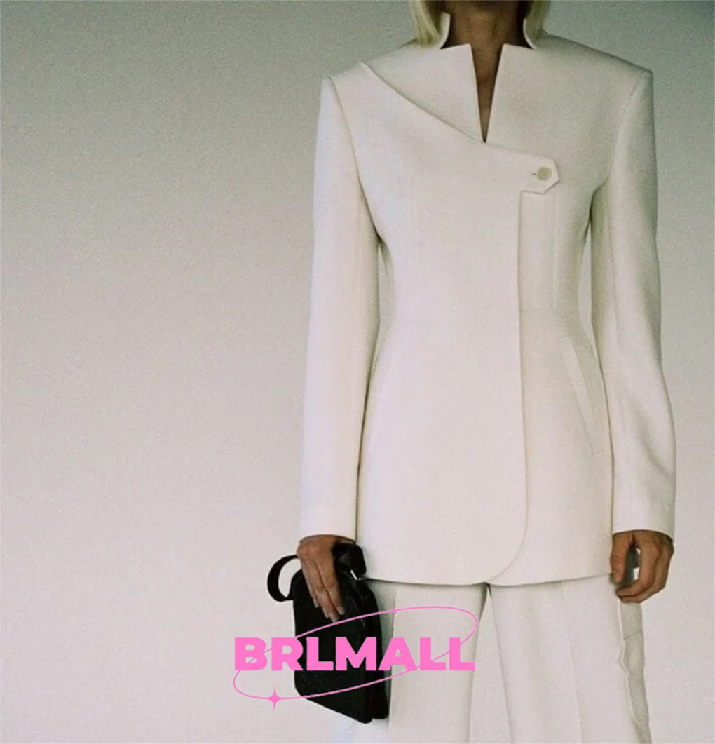 Women White Designer 2 Piece Suit Set Custom Made Wide Leg Pant Single Button Closure Wedding Guest Business Formals Christmas