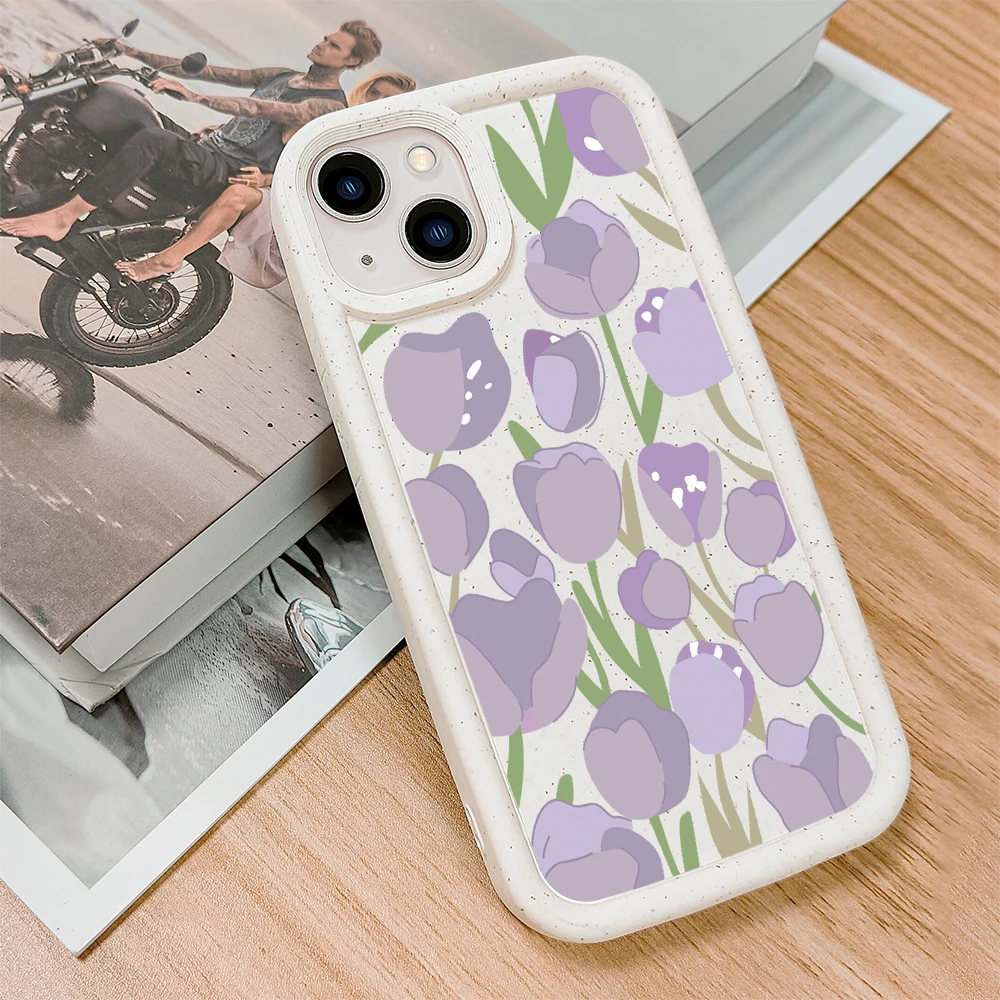 

Cartoon Purple Tulip Phone Case For iPhone 14 Plus 12 ProMax Flower Cases For iPhone 12Pro 11 Pro X TPU Degradation Cover Fundas