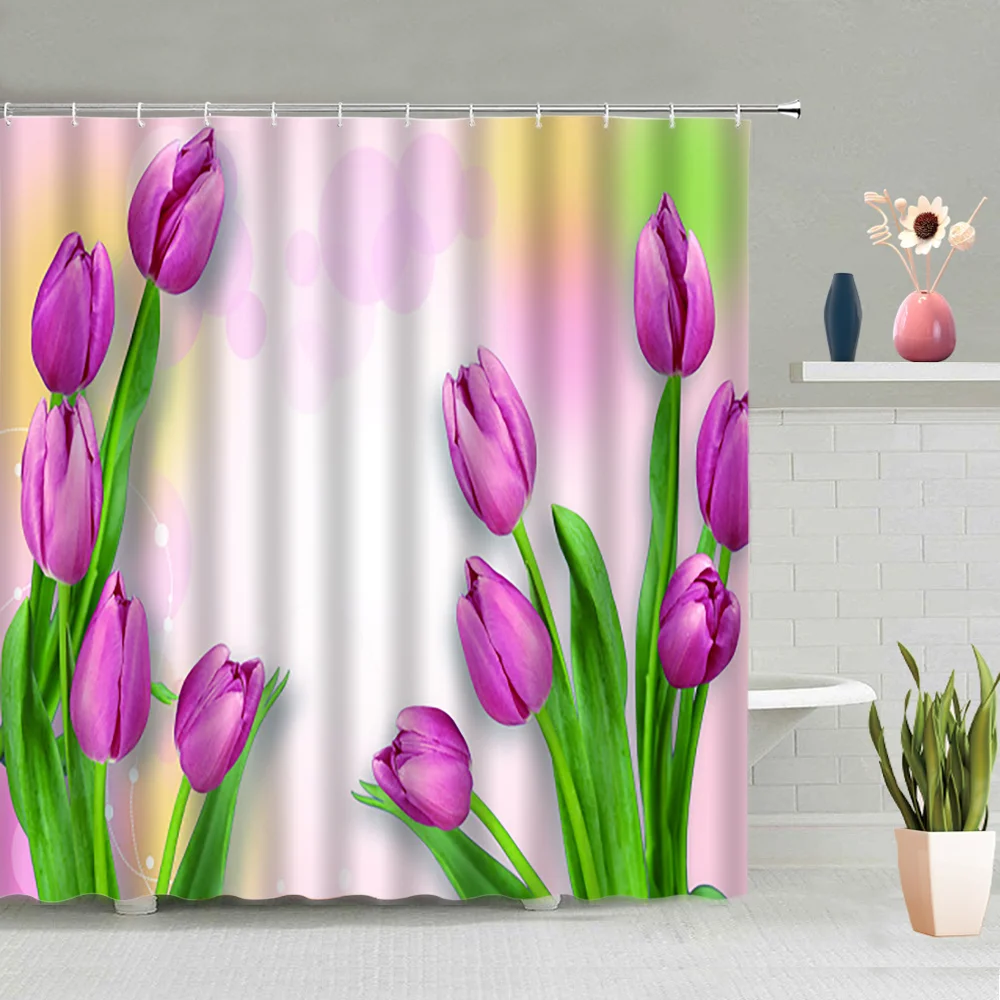 Водонепроницаемая занавеска для душа в виде тюльпана Цветочная с рисунком