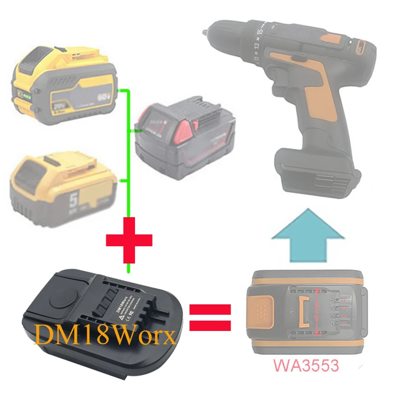 Адаптер конвертер DM18Worx для DeWalt, для Milwaukee 18V, батарея для Worx WG629 WG630 WX372 WX166 WX101 WX390 WX802 WX801 WX678 Адаптер конвертер DM18Worx для DeWalt, для Milwaukee 18V, батарея для Worx WG629 WG630 WX372 WX166 WX101 WX390 WX802 WX801 WX678