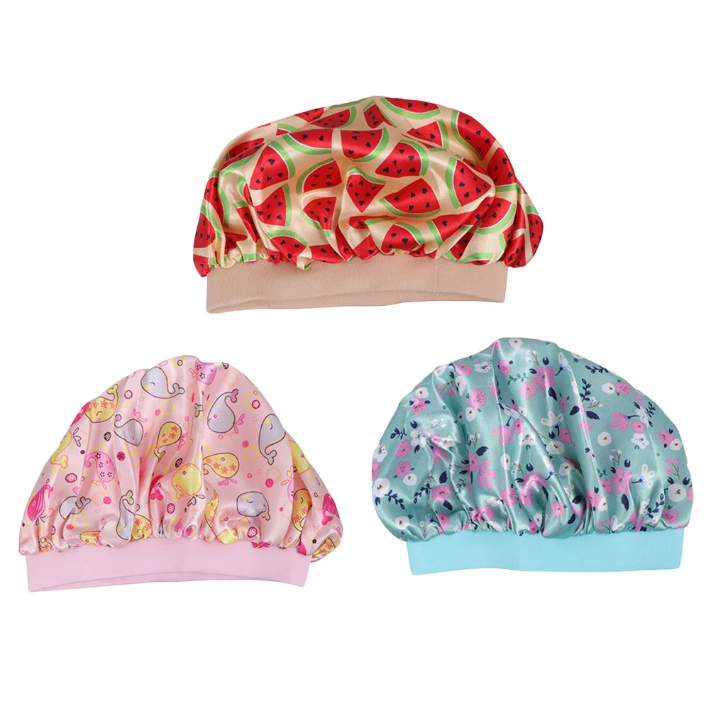 

3 Pcs Children's Satin Elastic Kids Hair Bonnet Sleep Polyester Nightcaps