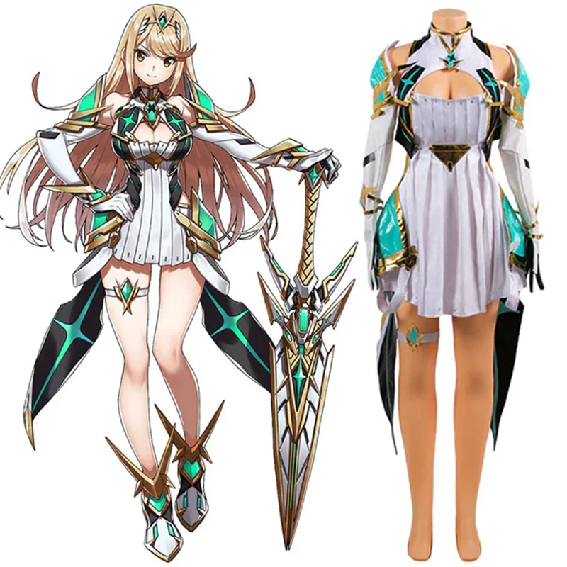 Фото Костюм для косплея игры Mythra, женская сексуальная униформа, нарядный костюм, полный комплект, наряды для вечеринки в честь Хэллоуина №1