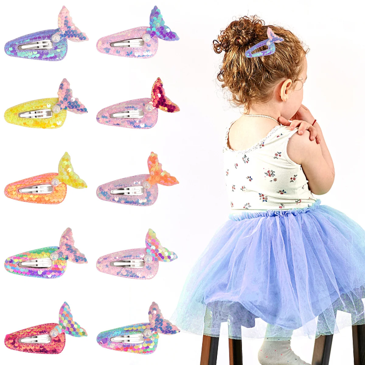 

5pcs/set Fishtail BB Clips Rainbow Color Sweet Sequins Hair Clips Kids Girls Hair Ornament Hairpin Barrette Hair Accessories