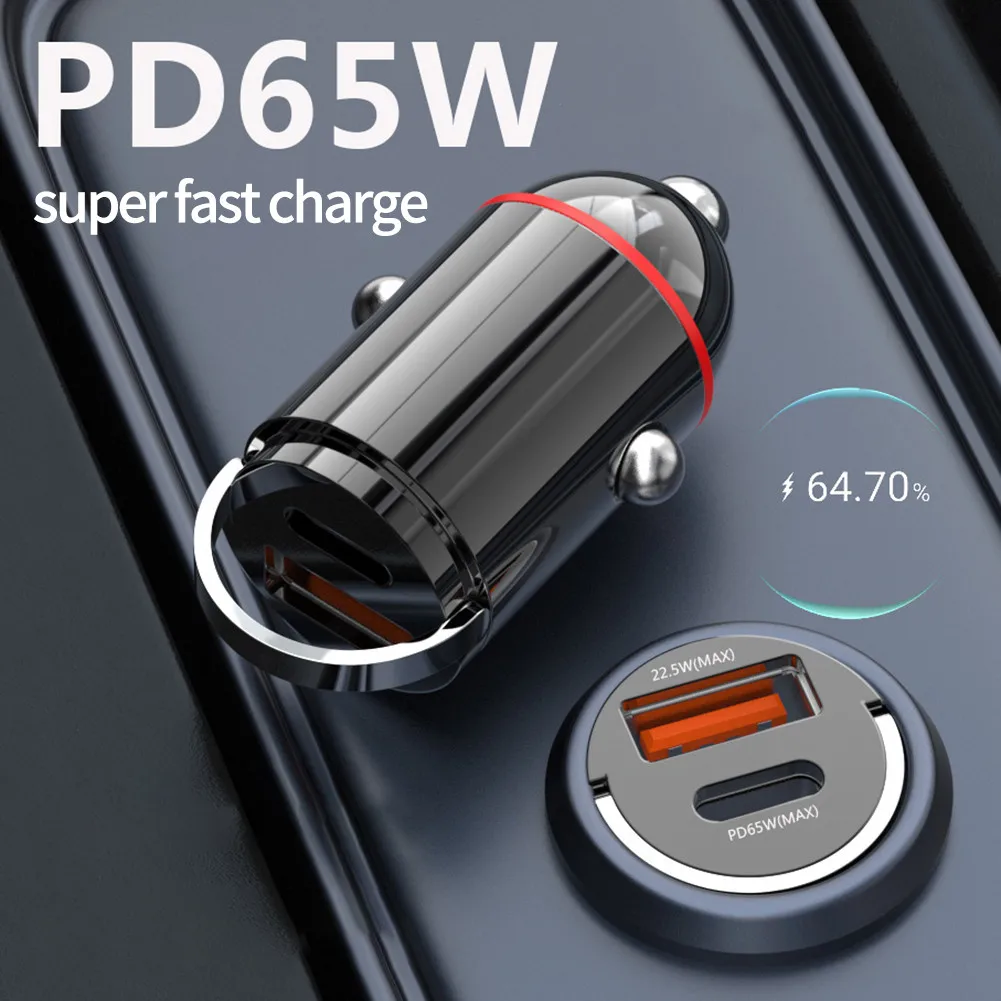 

Автомобильное зарядное устройство для телефона Mini Dual USB QC3.0 PD, 65 Вт, автомобильное зарядное устройство для быстрой зарядки, адаптер, аксессуа...