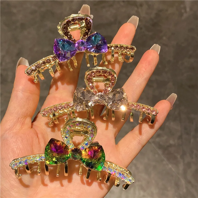 

New Colorful Rhinestone Women Hair Claw Hair Clip Grab Clips gem Bowknot Ladies Shark Clip Girl Wedding Hairpin Hair Accessories