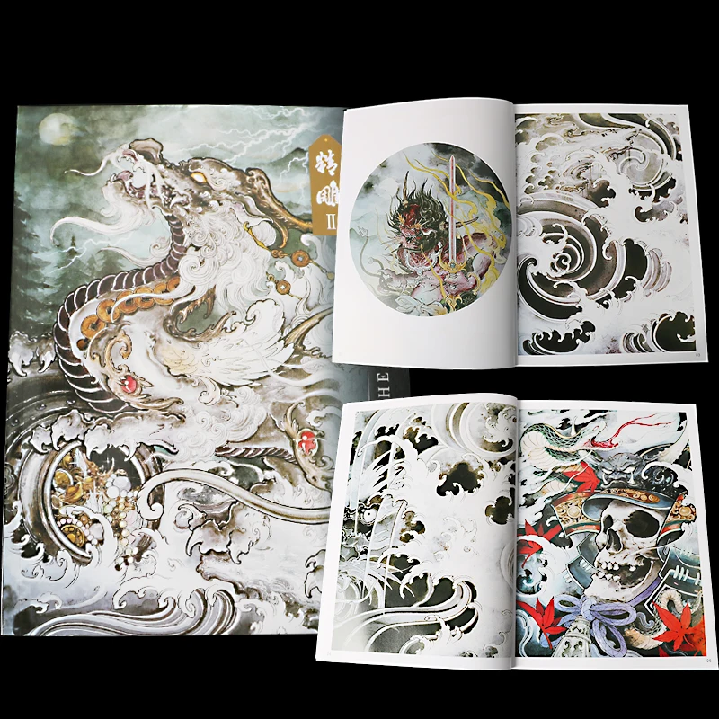 

Newest Carved Tattoos Manuscript Book Skeleton Dragon Lion Kirin Rui Animal Snake Art Tattoo Album Hand Atlas Master A4 40 Pages
