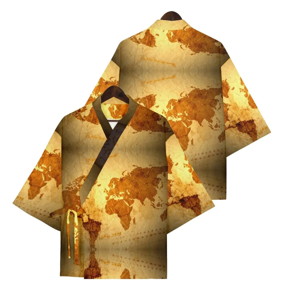 

New World Map Style Unisex Kimono Loose Short Sleeve Beach Top Kimono Fashion Japanese Clothing