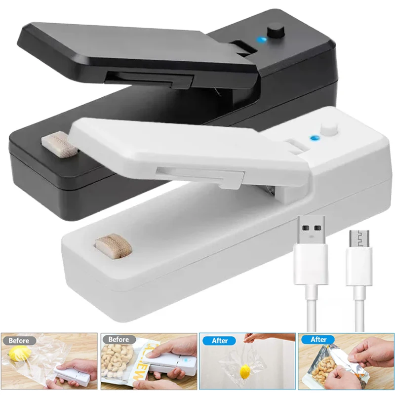 

2 IN 1 USB Chargable Mini Bag Sealer Heat Sealers with Cutter Knife Rechargeable Portable Sealer for Plastic Bag Food Storage