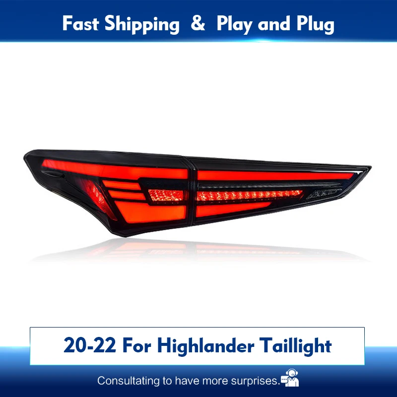 

Car Styling Tail Lights Taillight For Toyota Highlander 2020-2022 Rear Lamp DRL + Dynamic Turn Signal + Reverse + Brake