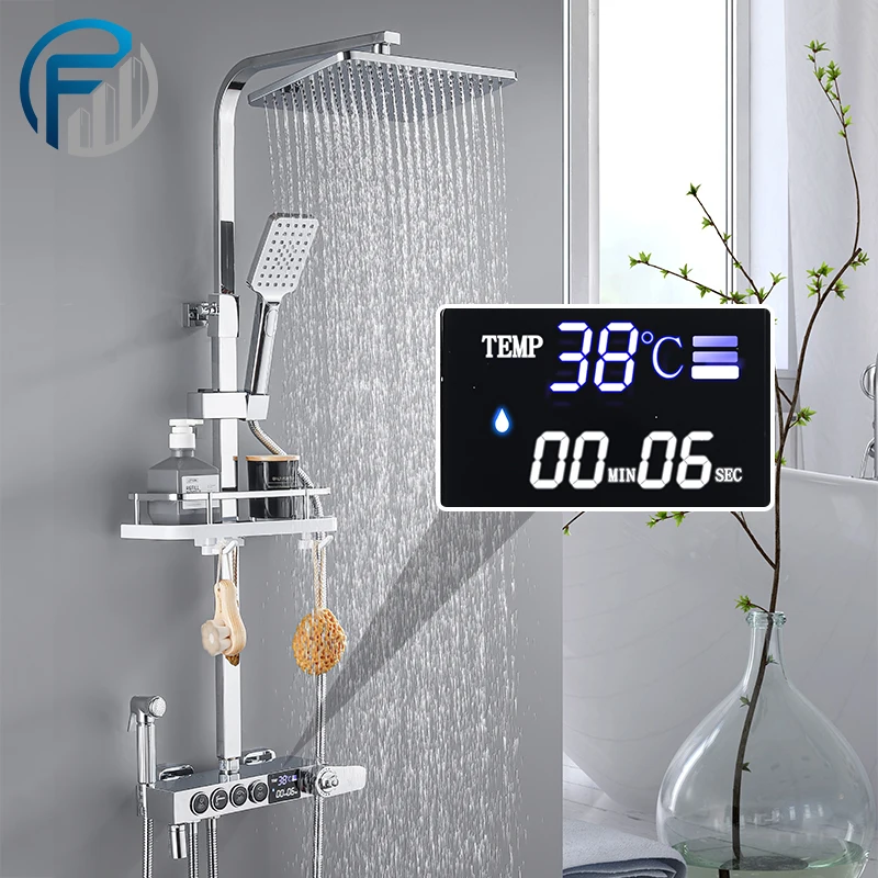 

Brass Thermostatic Shower Faucet Set,Bathroom Shower Hot Cold Mixer Crane Digital Display Shower,Bidet Faucet,Height Adjustable