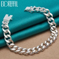 doteffil 925 sterling silver 10mm sideways chain square buckle bracelet for man women wedding engagement party jewelry