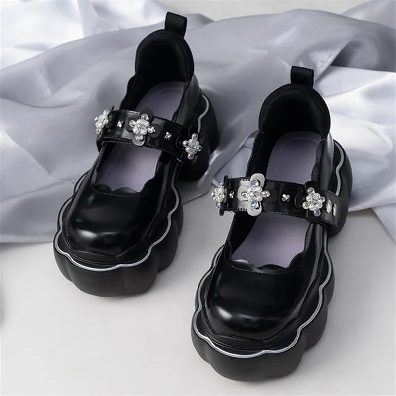 

Cloud Thick Sole Women Pumps Platform Shoes Woman White Mary Janes Chunky Heel Leather Shoes Woman Casual Loafers Black Flats