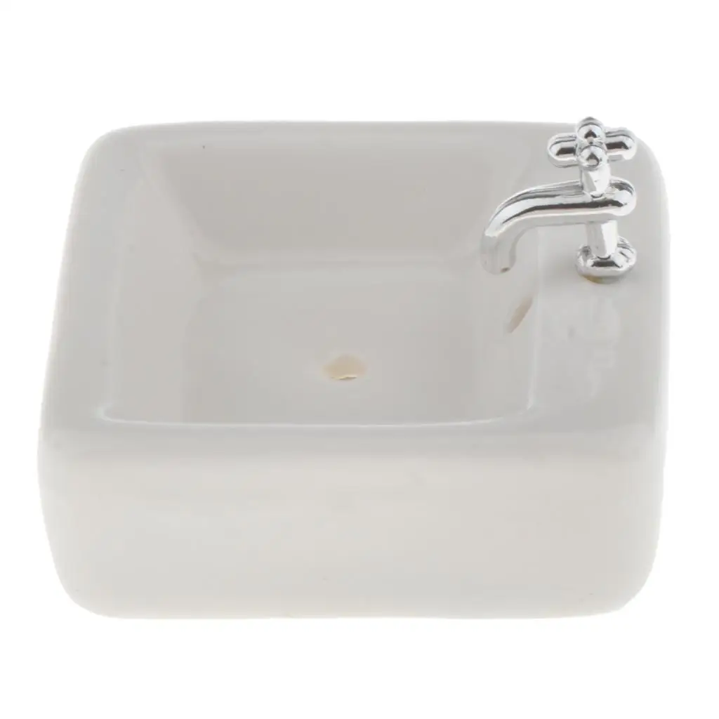 

1/12 Scale Square Ceramic Sink Simulation for Dollhouse Bathrooms