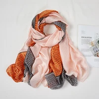 japanese and korean retro style new satin long scarf 180 new silk satin printing simulation silk scarf female sunscreen shawl