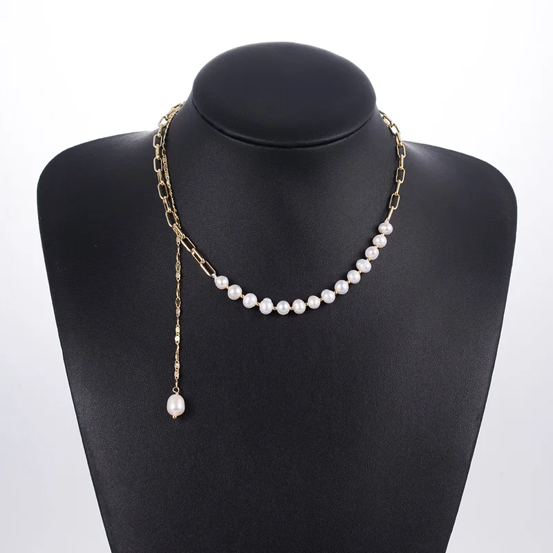 

Shineland 2023 Unique Link Chain Layer Nature Pearl Pendant Necklace For Women Party Weeding Minimalist High Quality Bijoux