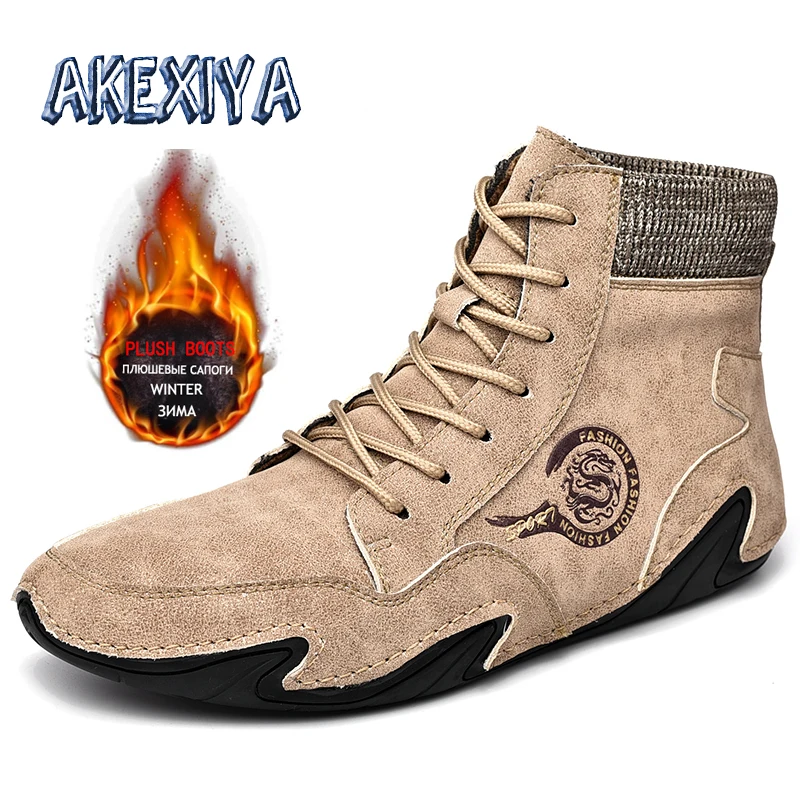 

New Winter Men's Boots Plush Men's Snow Boots Men Leather Boots Designer Platform Outdoor Men Ankle Boots Men's Motorcycle Boots