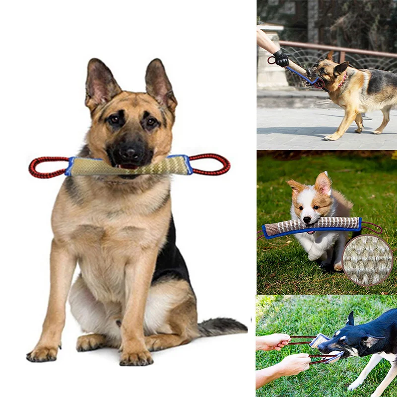 Juguete masticable duradero para perros, almohada de yute con 2 asas de cuerda, entrenamiento de pastor alemán malois, juguetes para morder para perros grandes