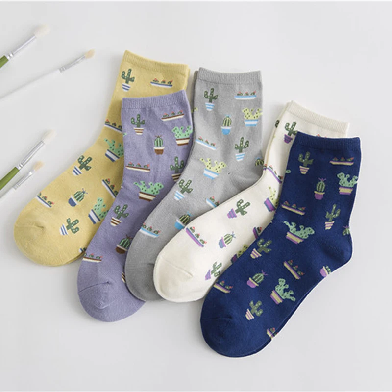 

Women Fitness Yoga Socks Sports Compression Socks Japanese Style Cactus Printed Cotton Blend Female Cycling Socks Funny Socks