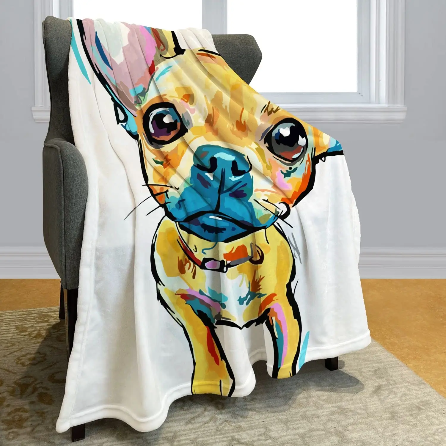 

Cute Chihuahua Dogs Throw Blanket Watercolor Big Eyed Dog Flannel Blanket Soft Warm Cozy for Sofa Couch Bed,Bedding Home Gifts