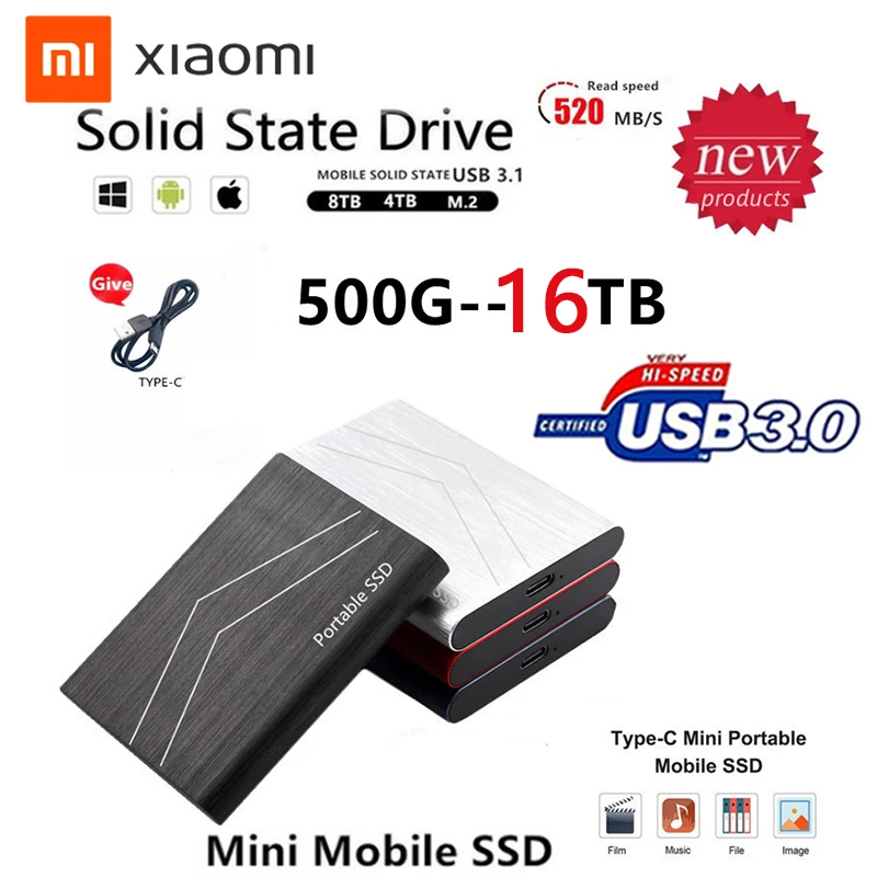 

Внешний жесткий диск Xiaomi 8 ТБ SSD 16 ТБ устройство хранения Жесткий диск Type-C USB 3,1 мобильные жесткие диски для ноутбука компьютера настольного к...