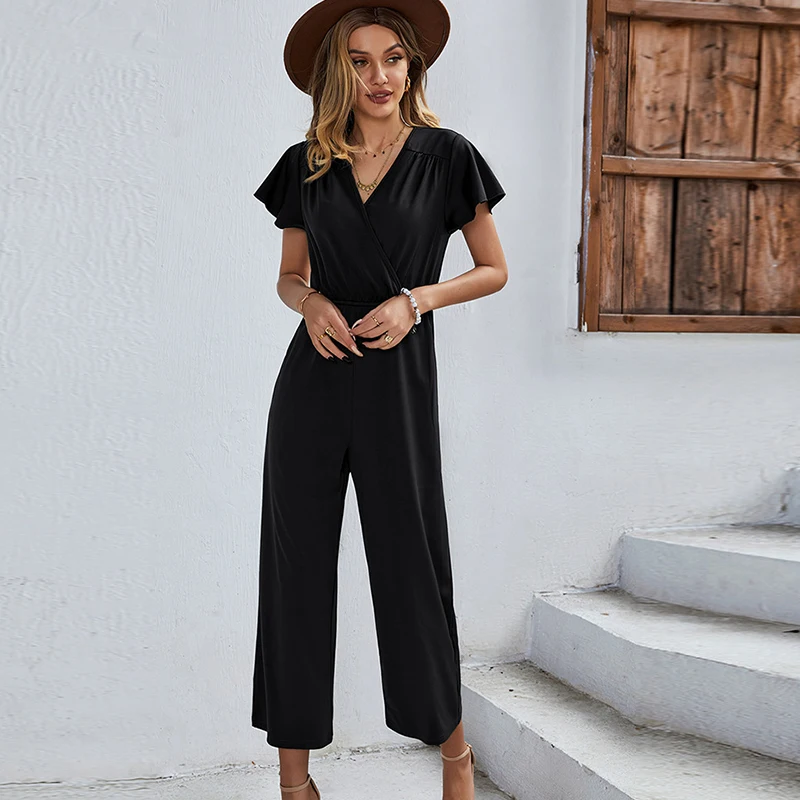 Black Jumpsuit Rompers Women Casual Elegant Birthday Outfits for Female Polyester Ankle-Length Pink Wide Leg Pants Clothing 2022