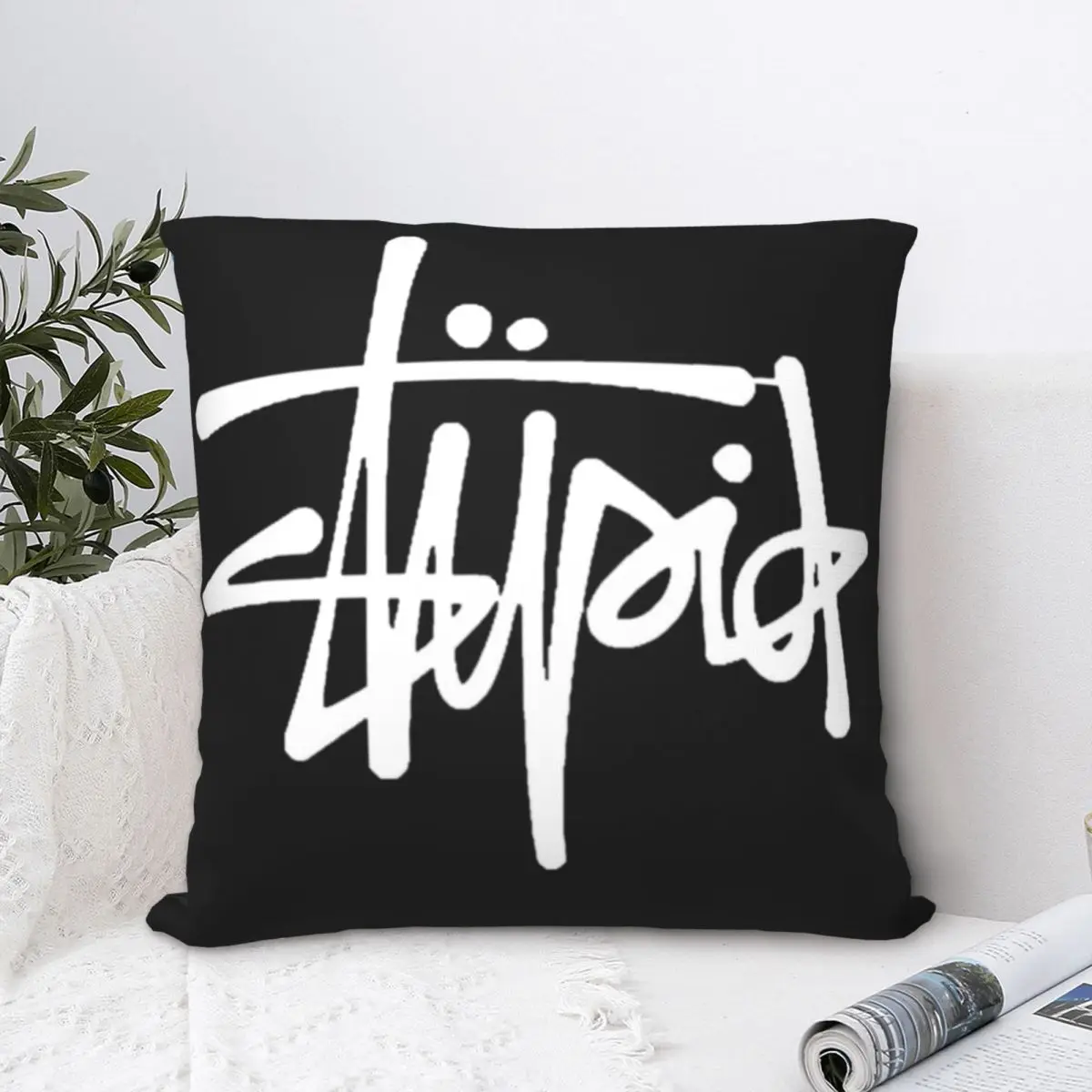 

Stupid - Stussy Parody Square Pillowcase Polyester Pillow Cover Velvet Cushion Zip Decorative Comfort Throw Pillow for Home Sofa